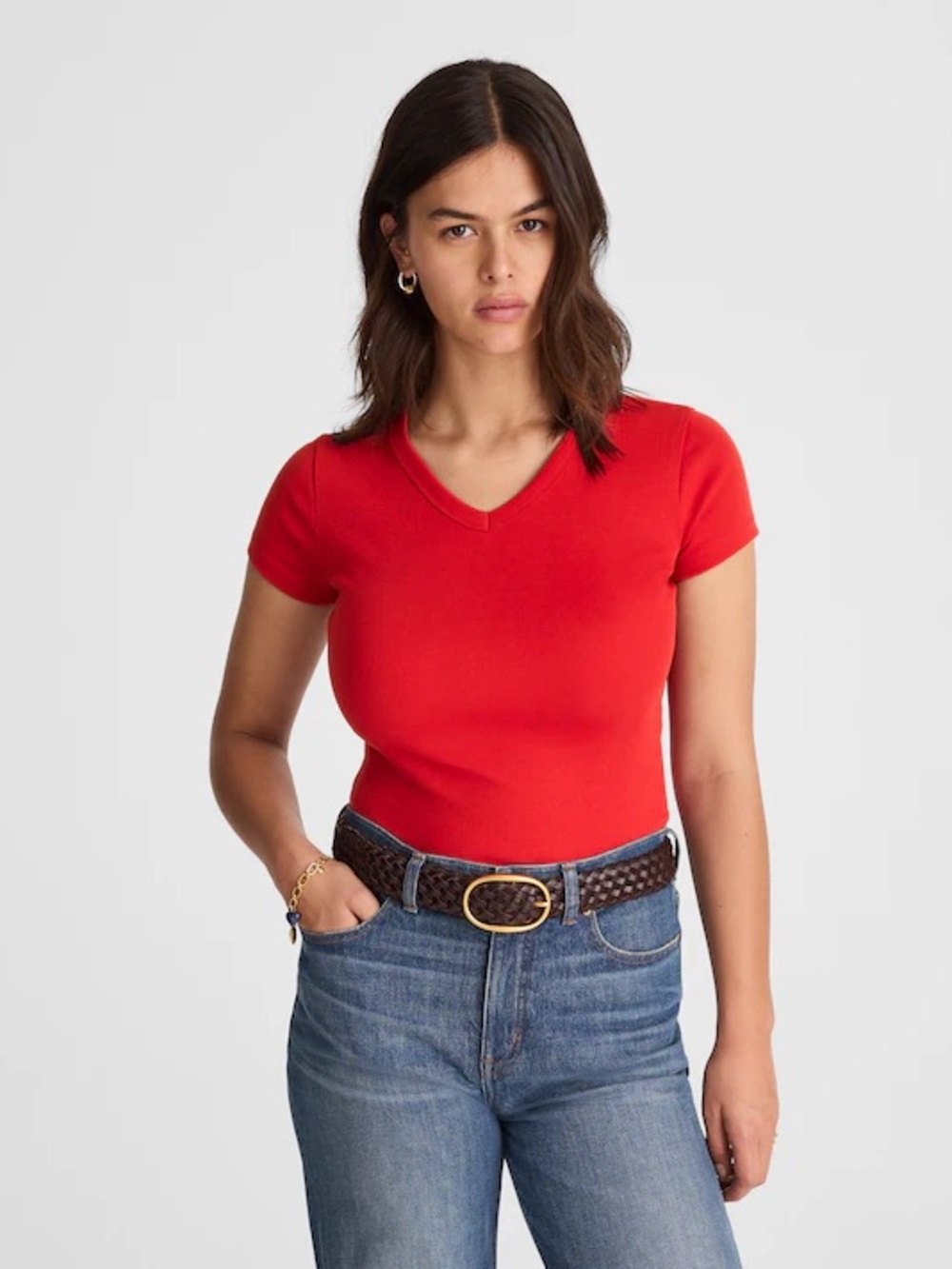Madewell Red V-Neck Short Sleeve Tee